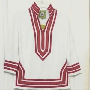 Elizabeth McKay White/Hot Pink French Terry Tunic Top. Size Small. NWT